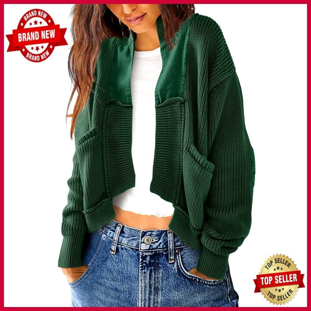 Chunky Cable Knit Cardigan Open Front Long Sleeve Sweater Women's